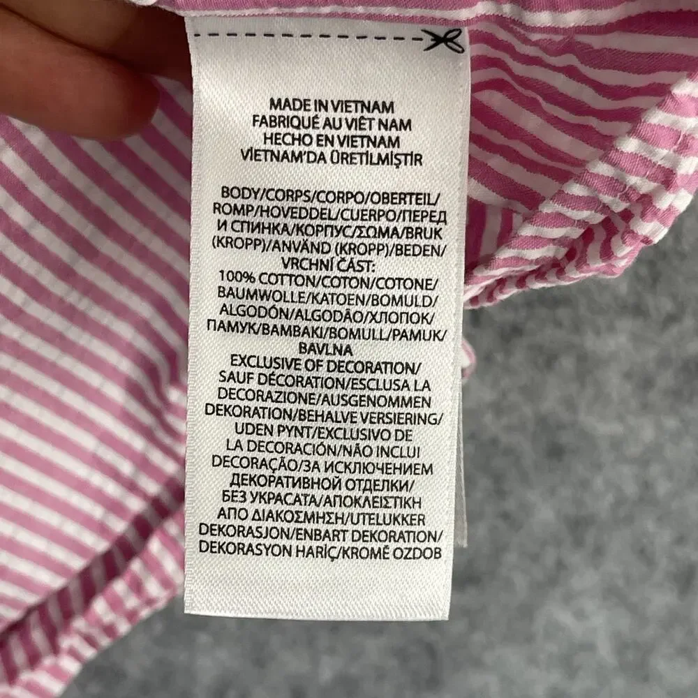 Polo Ralph Lauren Seersucker Shirt Mens 2XLT‎ Pink Stripe Untucked Fit Button Up